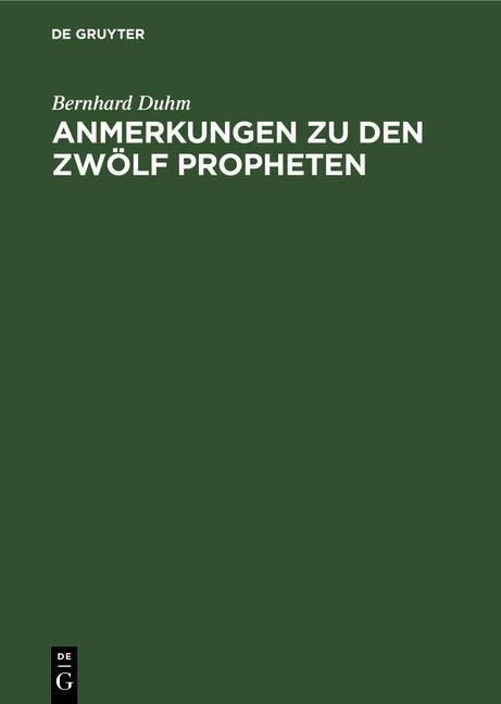 Anmerkungen zu den zwölf Propheten - Bernhard Duhm