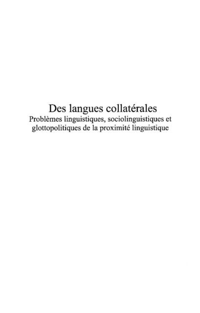 Des langues collaterales 1 - Collectif