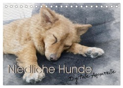 Cover-Bild zum Titel 'Niedliche Hunde - Digitale Aquarelle (Tischkalender 2026 DIN A5 quer), CALVENDO Monatskalender' von 'Foto Film Jasmin Hahn'