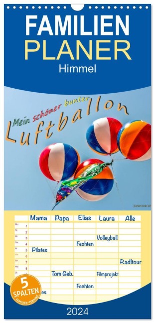 Familienplaner 2026 - Mein schöner bunter Luftballon mit 5 Spalten (Wandkalender, 21 x 45 cm) CALVENDO - Peter Roder