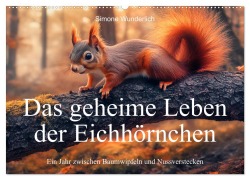 Cover-Bild zum Titel 'Das geheime Leben der Eichhörnchen - Ein Jahr zwischen Baumwipfeln und Nussverstecken (Wandkalender 2026 DIN A2 quer), CALVENDO Monatskalender' von 'Simone Wunderlich'