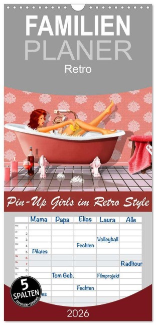Familienplaner 2026 - Pin-Up Girls im Retro Style by Mausopardia mit 5 Spalten (Wandkalender, 21 x 45 cm) CALVENDO - Monika Jüngling Alias Mausopardia