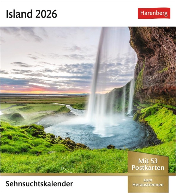 Island Sehnsuchtskalender 2026 - Wochenkalender mit 53 Postkarten - 