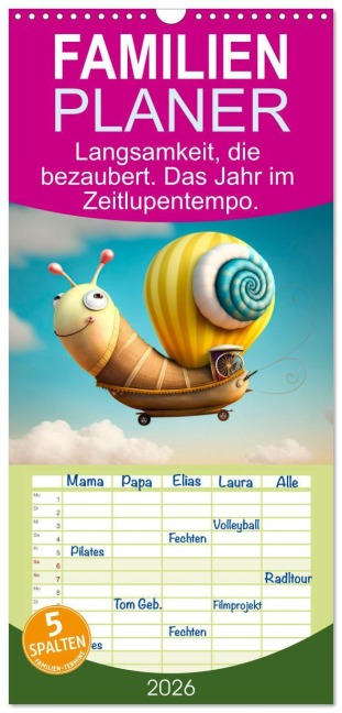 Familienplaner 2026 - Langsamkeit, die bezaubert. Das Jahr im Zeitlupentempo. mit 5 Spalten (Wandkalender, 21 x 45 cm) CALVENDO - Artefacti Artefacti