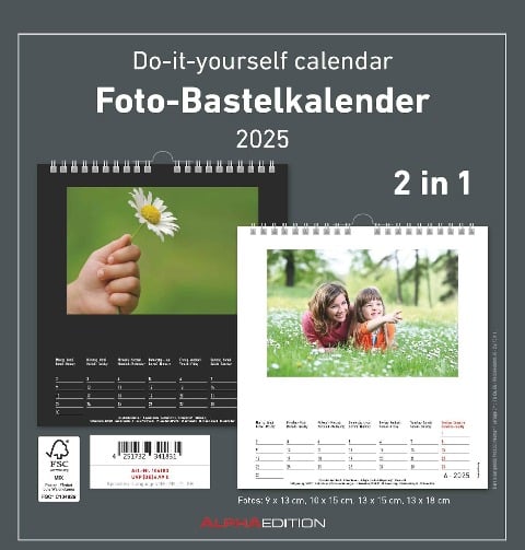 Foto-Bastelkalender 2025 - 2 in 1: schwarz und weiss - Do it yourself calendar 21x22 cm - datiert - Foto-Kalender - Alpha Edition - 