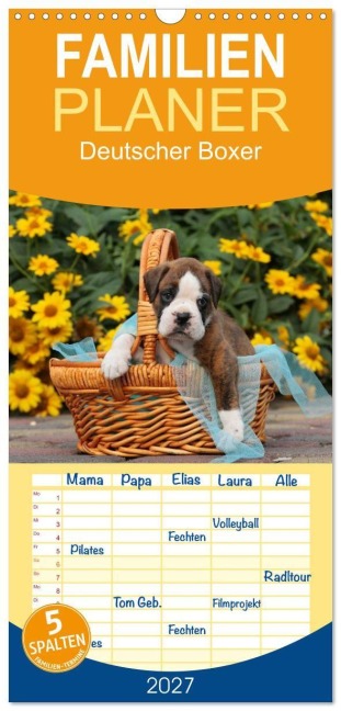 Familienplaner 2027 - Deutscher Boxer 2027 mit 5 Spalten (Wandkalender, 21 x 45 cm) CALVENDO - Kerstin Mielke
