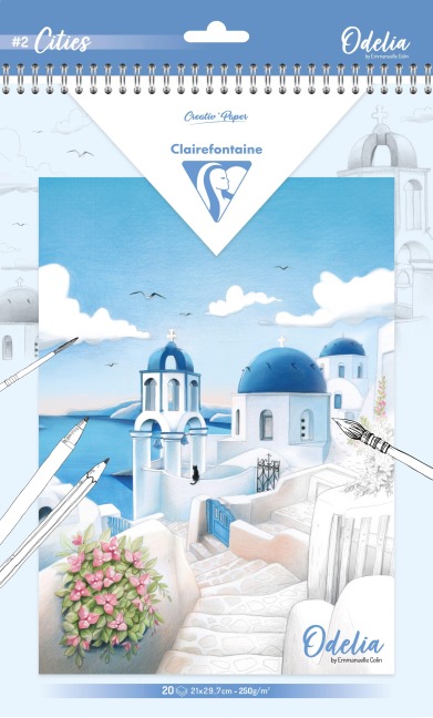 ODELIA, Ausmalblock Mixed Media, 20 Blatt A4 250g, Spiralbindung, Städte - 