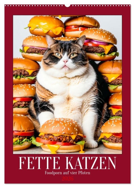 FETTE KATZEN - Foodporn auf vier Pfoten (Wandkalender 2026 DIN A2 hoch), CALVENDO Monatskalender - Mb Fotografie