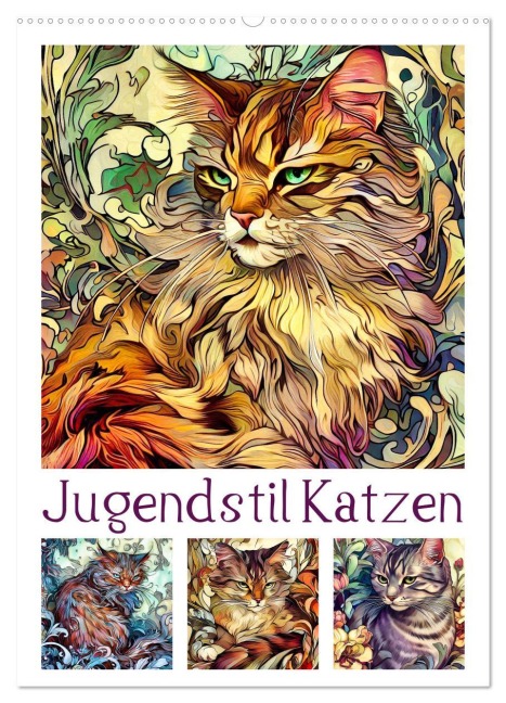 Jugendstil Katzen (Wandkalender 2026 DIN A2 hoch), CALVENDO Monatskalender - Sabine Löwer