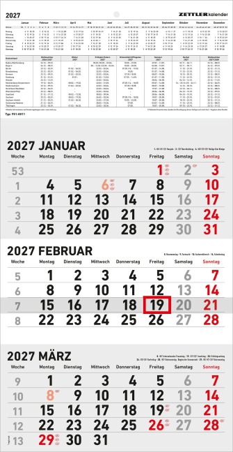 3-Monatskalender klein 2027 - 
