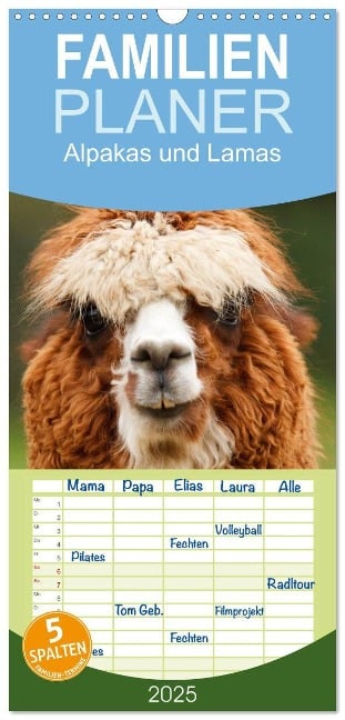 Familienplaner 2025 - Alpakas und Lamas mit 5 Spalten (Wandkalender, 21 x 45 cm) CALVENDO - Elisabeth Stanzer