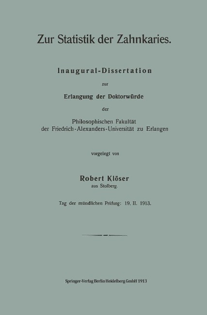 Zur Statistik der Zahnkaries - Robert Klöser