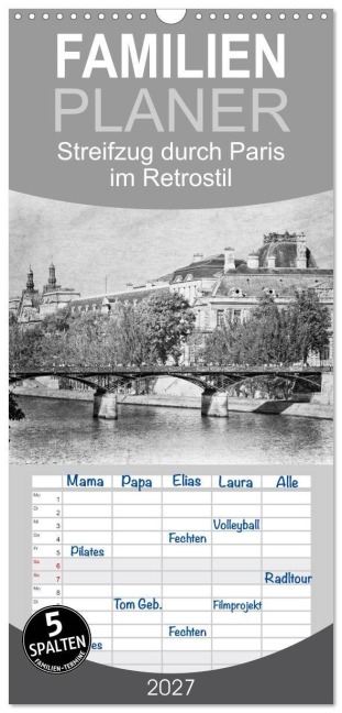 Familienplaner 2027 - Streifzug durch Paris im Retrostil mit 5 Spalten (Wandkalender, 21 x 45 cm) CALVENDO - Ellen Und Udo Klinkel