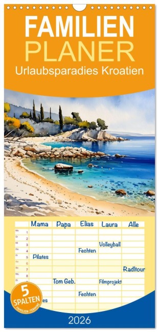 Familienplaner 2026 - Urlaubsparadies Kroatien mit 5 Spalten (Wandkalender, 21 x 45 cm) CALVENDO - Claudia Kleemann