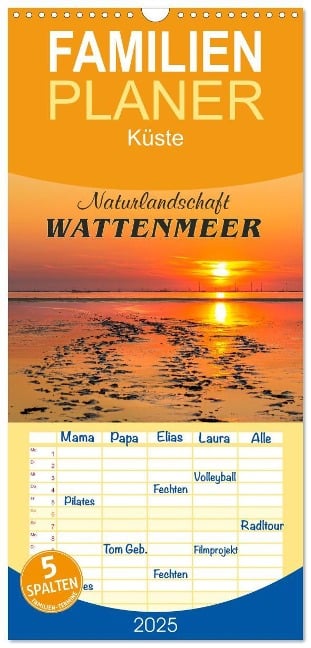 Familienplaner 2025 - Naturlandschaft WATTENMEER mit 5 Spalten (Wandkalender, 21 x 45 cm) CALVENDO - Andrea Dreegmeyer