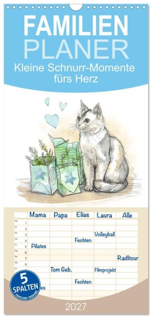 Familienplaner 2027 - Kleine Schnurr-Momente fürs Herz mit 5 Spalten (Wandkalender, 21 x 45 cm) CALVENDO - Sabine Holzmann