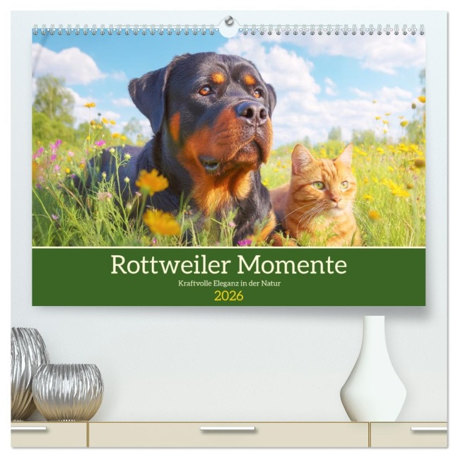 Rottweiler Momente. Kraftvolle Eleganz in der Natur (hochwertiger Premium Wandkalender 2026 DIN A2 quer), Kunstdruck in Hochglanz - Rose Hurley