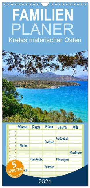 Familienplaner 2026 - Kretas malerischer Osten mit 5 Spalten (Wandkalender, 21 x 45 cm) CALVENDO - Claudia Kleemann