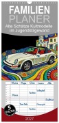 Cover-Bild zum Titel 'Familienplaner 2027 - Alte Schätze Kultmodelle im Jugendstilgewand mit 5 Spalten (Wandkalender, 21 x 45 cm) CALVENDO' von 'Claudia Kleemann'