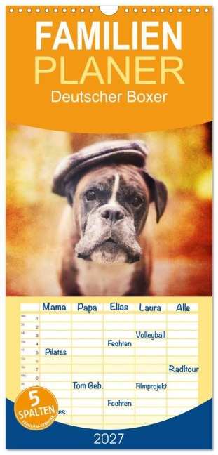 Familienplaner 2027 - Deutscher Boxer mit 5 Spalten (Wandkalender, 21 x 45 cm) CALVENDO - Kerstin Mielke