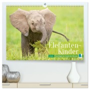Cover-Bild zum Titel 'Elefanten Kinder: Winzlinge im Land der Riesen (hochwertiger Premium Wandkalender 2026 DIN A2 quer), Kunstdruck in Hochglanz' von 'Calvendo Calvendo'