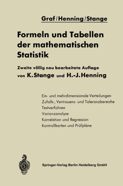 Formeln und Tabellen der mathematischen Statistik - Na Graf, Kurt Stange, Hans-Joachim Henning