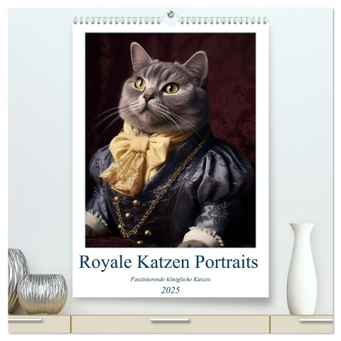 Royale Katzen Portraits (hochwertiger Premium Wandkalender 2025 DIN A2 hoch), Kunstdruck in Hochglanz - Bonheur Switzerland