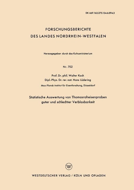 Statistische Auswertung von Thomasroheisenproben guter und schlechter Verblasbarkeit - Walter Koch