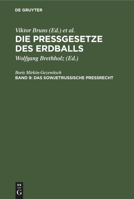 Das sowjetrussische Preßrecht - Boris Mirkin-Gezewitsch