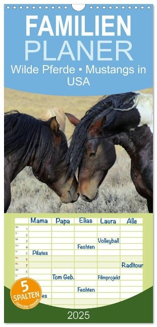 Familienplaner 2025 - Wilde Pferde ¿ Mustangs in USA mit 5 Spalten (Wandkalender, 21 x 45 cm) CALVENDO - Elisabeth Stanzer