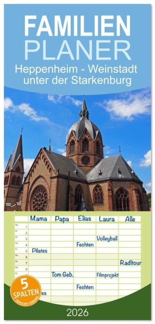 Familienplaner 2026 - Heppenheim - Weinstadt unter der Starkenburg mit 5 Spalten (Wandkalender, 21 x 45 cm) CALVENDO - Ilona Andersen