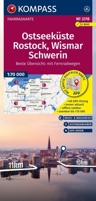 KOMPASS Fahrradkarte 3318 Ostseeküste, Rostock, Wismar, Schwerin 1:70.000 - 