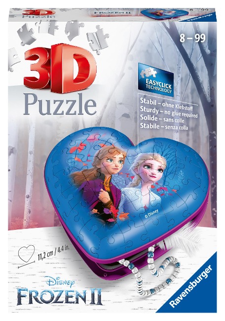 Ravensburger 3D Puzzle 11236 - Herzschatulle Disney Frozen 2 - 54 Teile - Aufbewahrungsbox für Fans von Anna und Elsa ab 8 Jahren - 