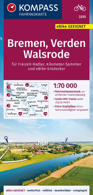 KOMPASS Fahrradkarte 3315 Bremen, Verden, Walsrode 1:70.000 - 
