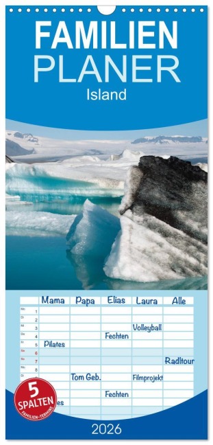 Familienplaner 2026 - Island mit 5 Spalten (Wandkalender, 21 x 45 cm) CALVENDO - Frauke Scholz