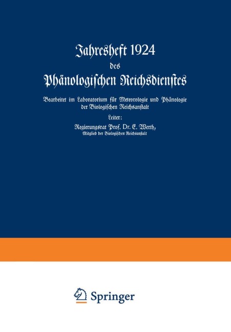 Jahresheft 1924 des Phänologischen Reichsdienstes - E. Werth