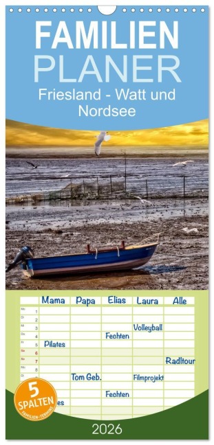 Familienplaner 2026 - Friesland - Watt und Nordsee mit 5 Spalten (Wandkalender, 21 x 45 cm) CALVENDO - Peter Roder