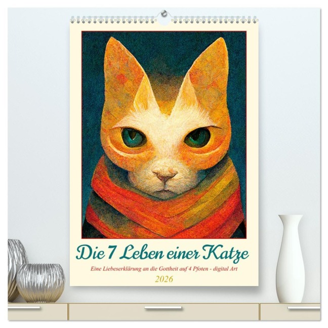 Die 7 Leben einer Katze (hochwertiger Premium Wandkalender 2026 DIN A2 hoch), Kunstdruck in Hochglanz - Sandra Felke