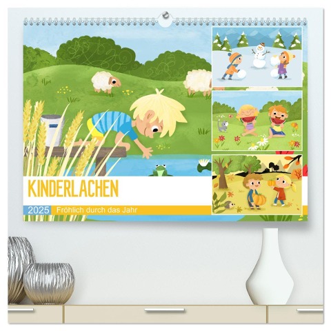 KINDERLACHEN - Fröhlich durch das Jahr - Ein Kinderkalender (hochwertiger Premium Wandkalender 2025 DIN A2 quer), Kunstdruck in Hochglanz - Katelein Katelein