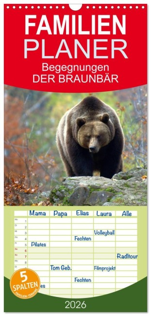 Familienplaner 2026 - Begegnungen DER BRAUNBÄR mit 5 Spalten (Wandkalender, 21 x 45 cm) CALVENDO - Gugigei Gugigei