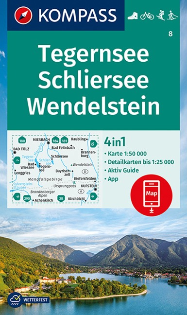 KOMPASS Wanderkarte 8 Tegernsee, Schliersee, Wendelstein 1:50.000 - 