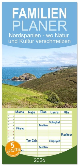 Familienplaner 2026 - Nordspanien - wo Natur und Kultur verschmelzen mit 5 Spalten (Wandkalender, 21 x 45 cm) CALVENDO - 