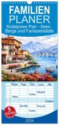 Cover-Bild zum Titel 'Familienplaner 2026 - Südalpines Flair - Seen, Berge und Fantasiestädte mit 5 Spalten (Wandkalender, 21 x 45 cm) CALVENDO' von 'Anja Frost'
