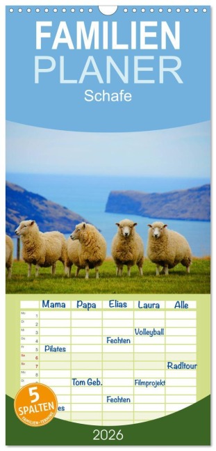 Familienplaner 2026 - Schafe mit 5 Spalten (Wandkalender, 21 x 45 cm) CALVENDO - Elisabeth Stanzer