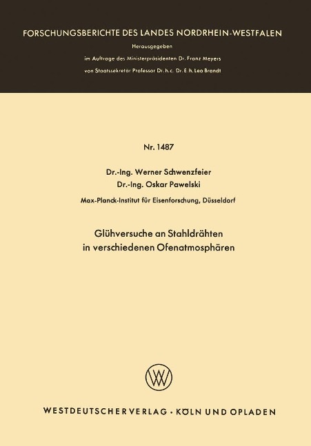 Glühversuche an Stahldrähten in verschiedenen Ofenatmosphären - Werner Schwenzfeier