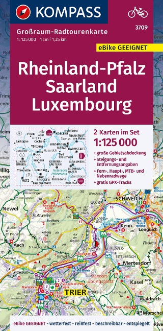 KOMPASS Großraum-Radtourenkarte 3709 Rheinland-Pfalz, Saarland, Luxembourg, 1:125.000 - 