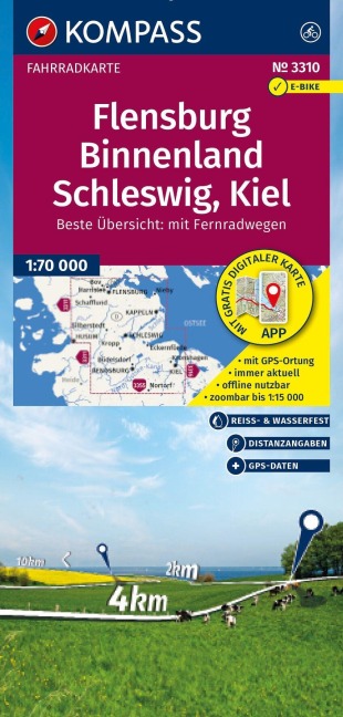 KOMPASS Fahrradkarte 3310 Flensburg Binnenland, Schleswig, Kiel 1:70.000 - 