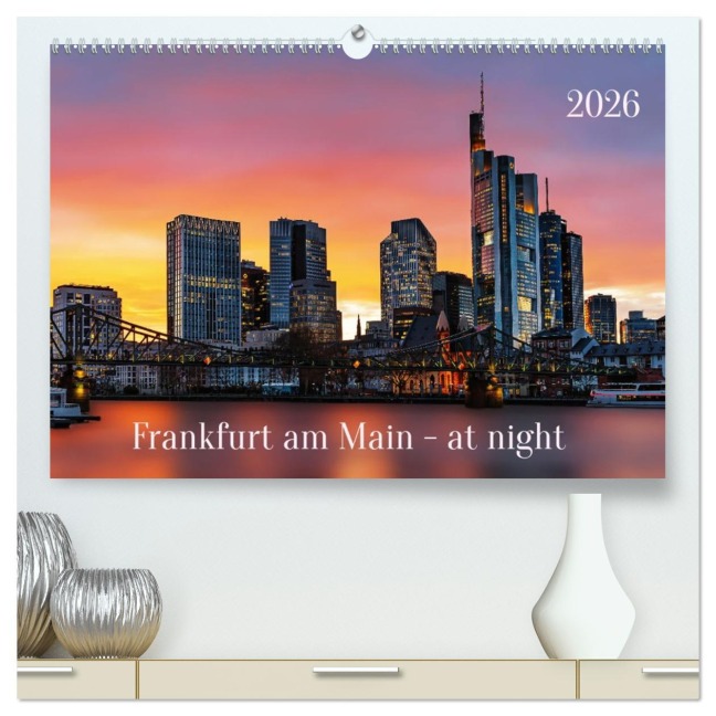 Frankfurt am Main - at night (hochwertiger Premium Wandkalender 2026 DIN A2 quer), Kunstdruck in Hochglanz - Uwe Herzog