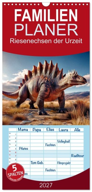 Familienplaner 2027 - Riesenechsen der Urzeit mit 5 Spalten (Wandkalender, 21 x 45 cm) CALVENDO - Werner Braun