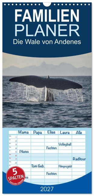 Familienplaner 2027 - Die Wale von Andenes mit 5 Spalten (Wandkalender, 21 x 45 cm) CALVENDO - Stefan Leimer